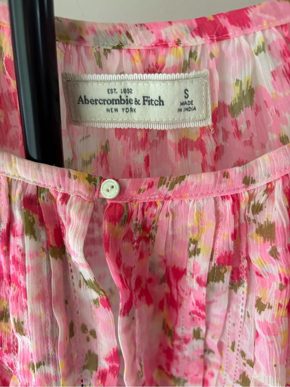 Abercrombie & Fitch Pink Floral Sheer Peasant Blouse